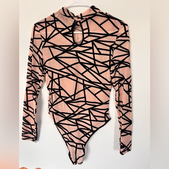 Parisian Geometric felt Patterned women’s sheer bodysuit - Picture 7 of 7